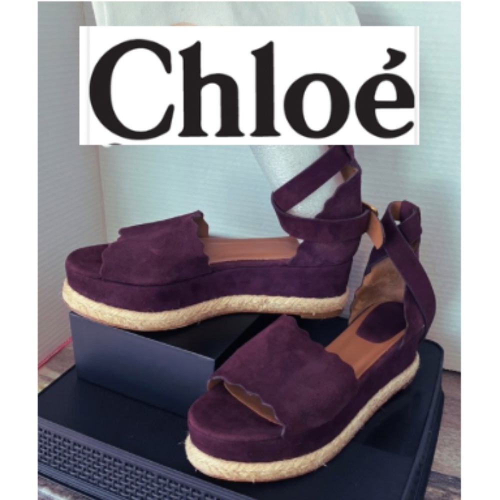Chloe Lauren suede scalloped Espadrille sandals Size 39